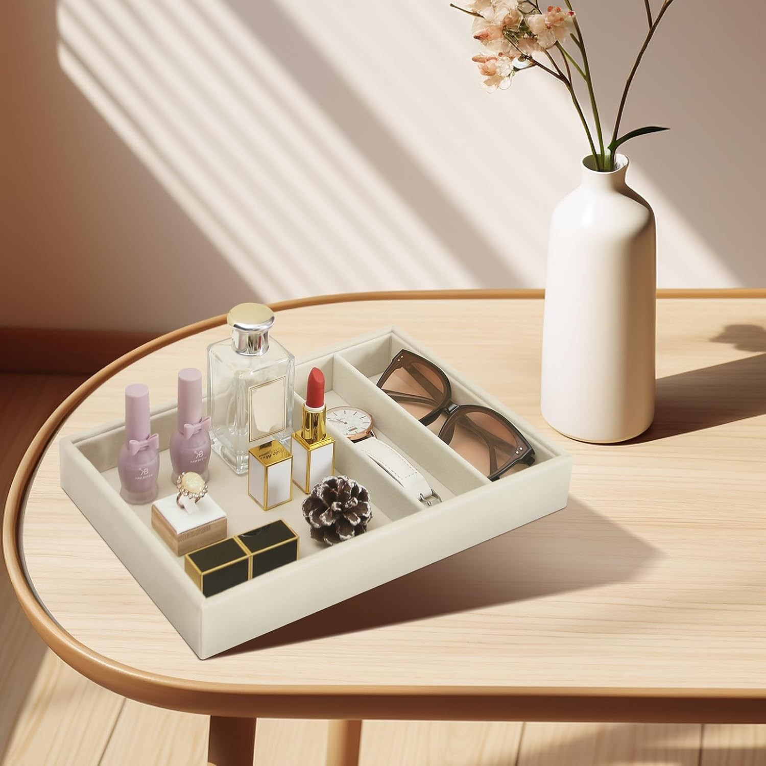 Bedside Organizer – Multi-use Nightstand & Desk-top Catchall Tray for Jewelry