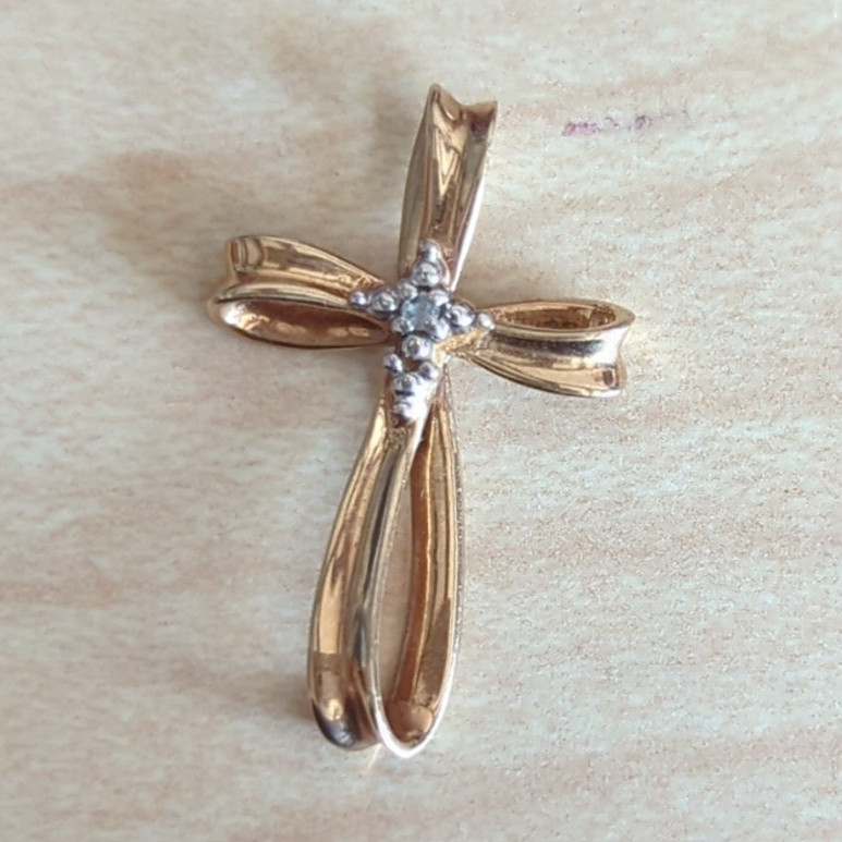 Gold P10K Metal Cross Charm Pendant Necklace Jewelry, Religious Theme, Pendant