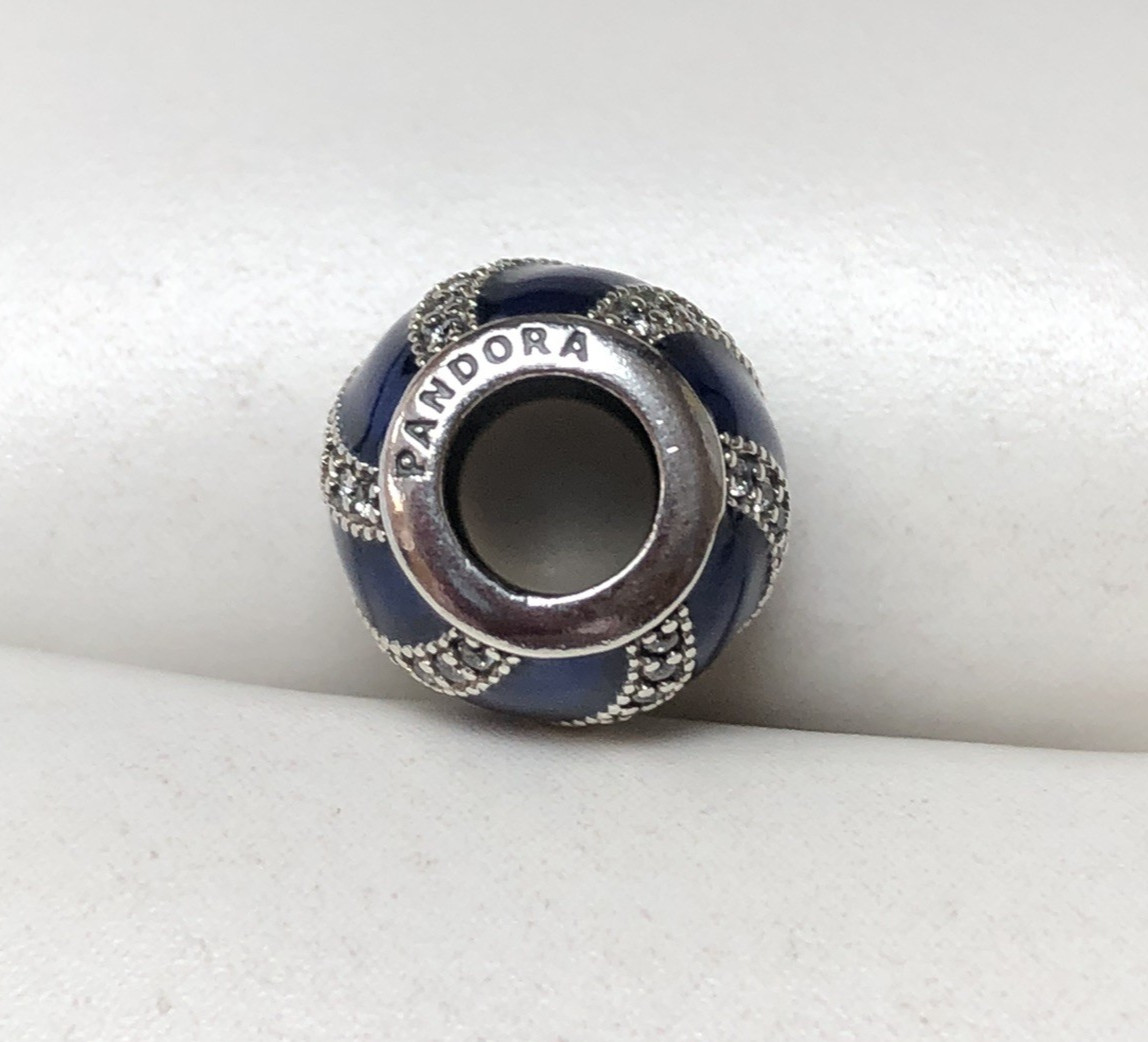 RETIRED Authentic PANDORA Adornment Blue Enamel Clear CZ Charm #791991EN118