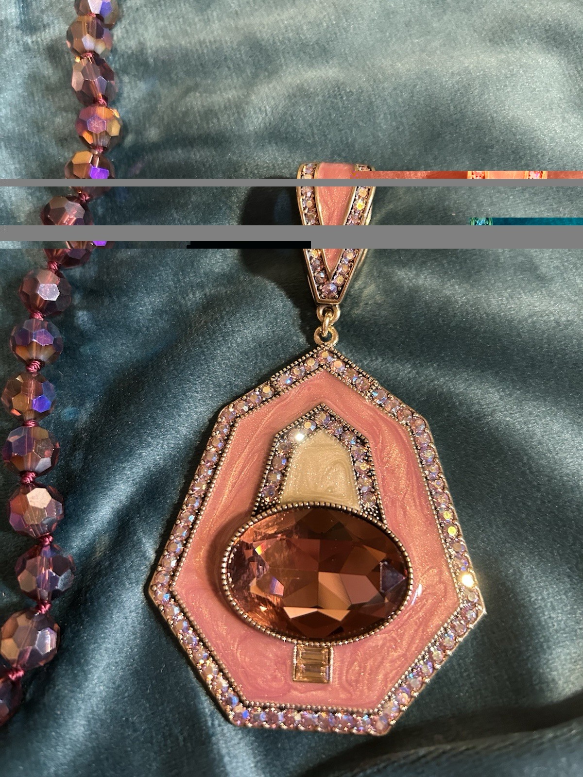 Heidi Daus “Well Connect” Swarovski Merlot Crystal Pendant Glass Beads Necklace