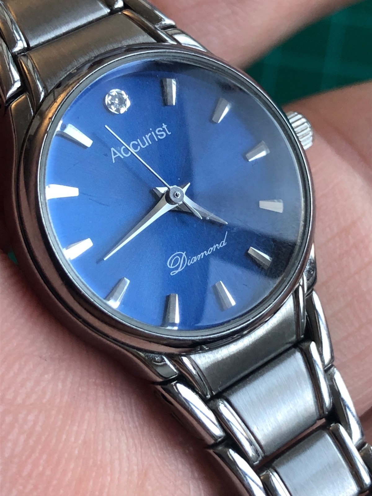 Ladies ACCURIST Diamond Watch, Blue Dial, New Battery Running