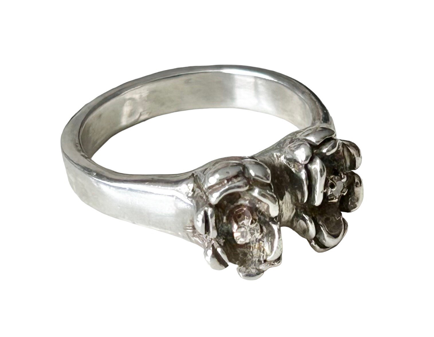 Sterling Brutalist Freeform Mod Flower Diamond Ring Sz 6.25 Scandinavian Style