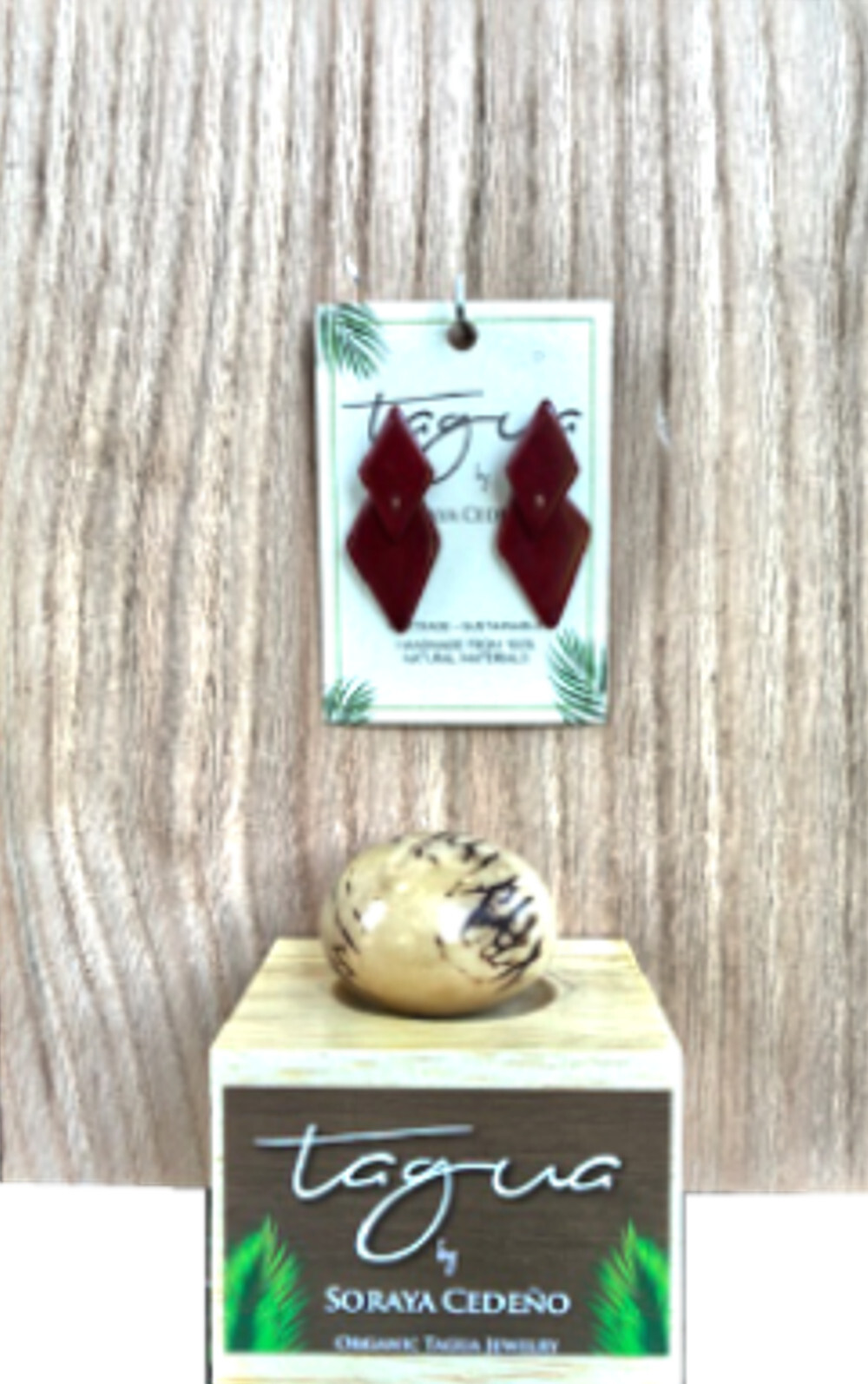 Tagua Nut Jewelry By Soraya Cedeno, Earring, Trudy, Burgundy