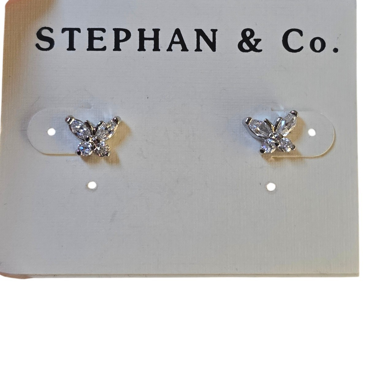 STEPHAN & CO Beautiful Silver Plated Silver Tone CZ Butterfly Stud Earrings NWT