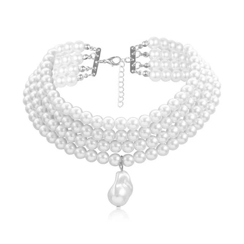 Pearl Choker Necklace Baroque Pendant Collar Fashion Jewelry Gift Layered