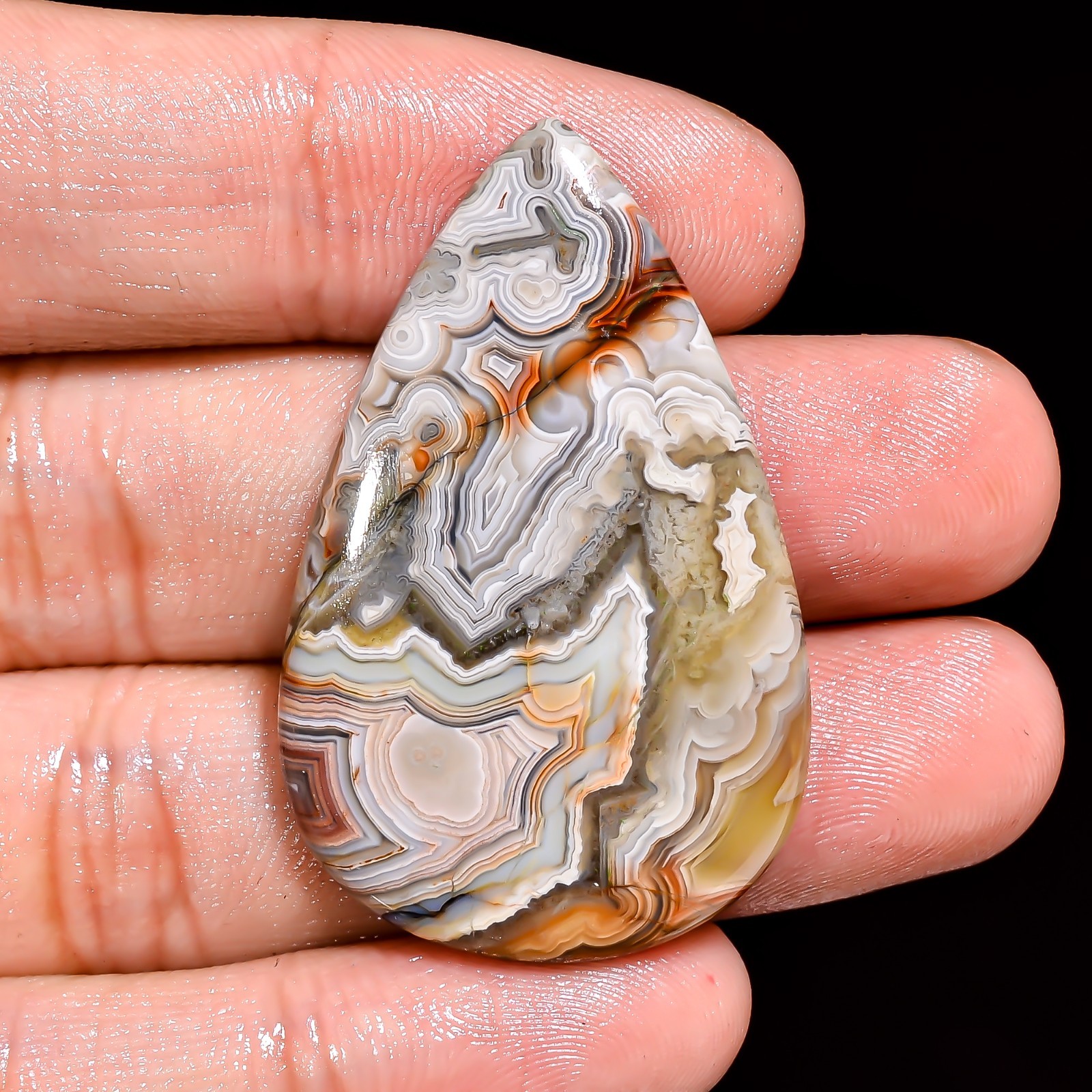 Natural Crazy Lace Agate Pear Shape Cabochon Loose Gemstone 41X26X5 MM 37 Cts.