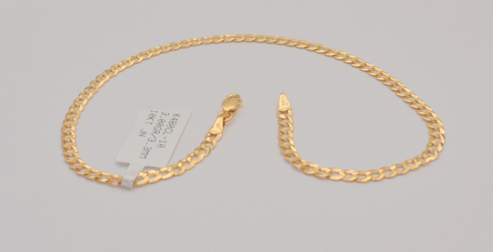 Gold chain 10k solid yellow cuban curb link anklet bracelet 10 in 3.3 mm 3.0 gr