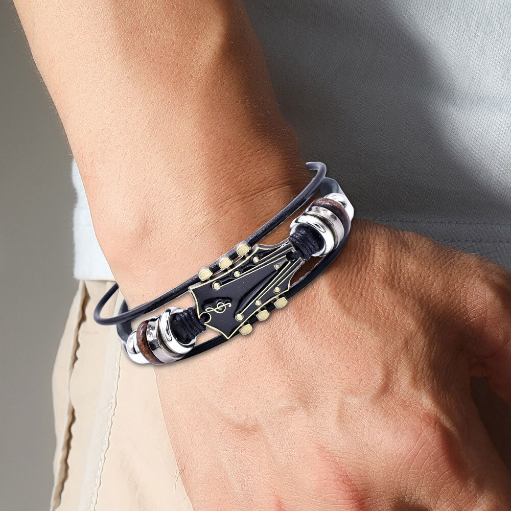 Retro Faux Leather Guitar Bracelet,Zinc Alloy Rock Music Guitar Bracelet ET
