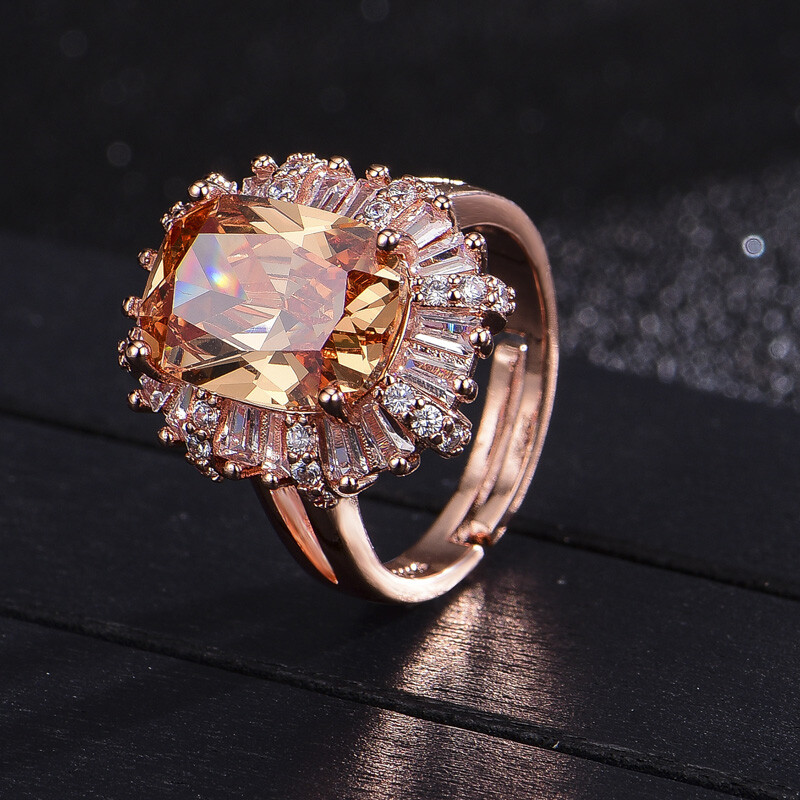Huge Genuine Champagne Morganite Gems Rose Gold Plated Silver Ring Size 6-10 New