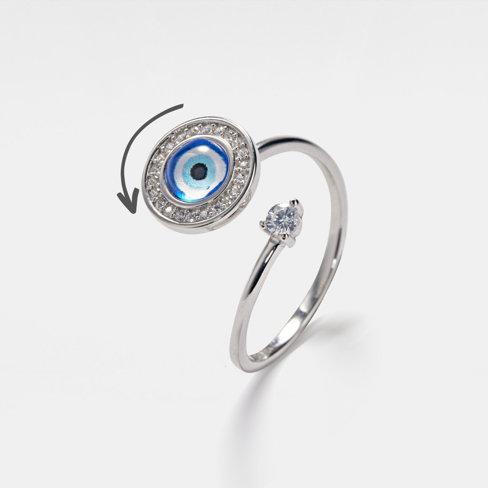 Glass Turkish Blue Evil Eye Fidget Spinner Ring in 925 Sterling Silver