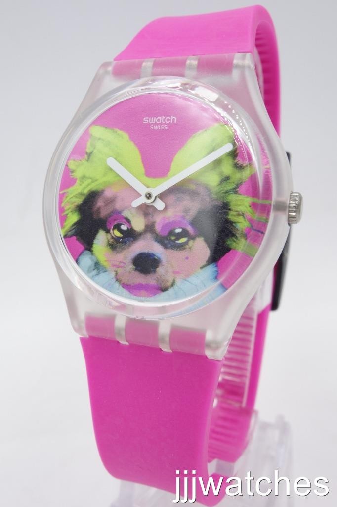 New Swiss Swatch Originals PINKAPIPPA Hot Pink Silicone Watch 34mm GE267 $75