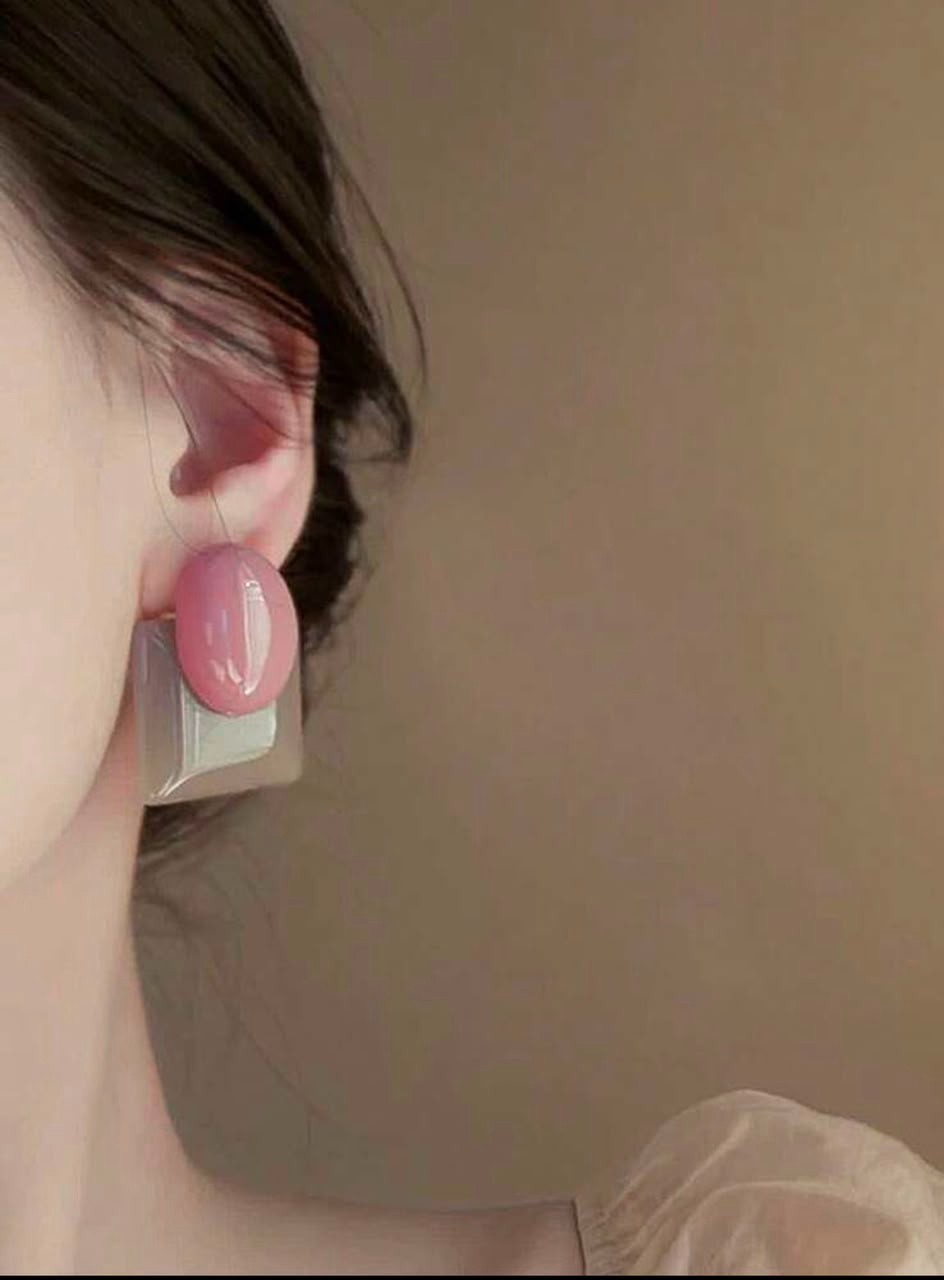 Geometric Resin Stud Earrings Pink Olive Green Statement Jewelry