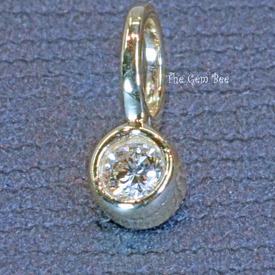 0.03CT 14k Yellow Gold Brilliant Cut Diamond Bezel Charm Pendant With Large Hole