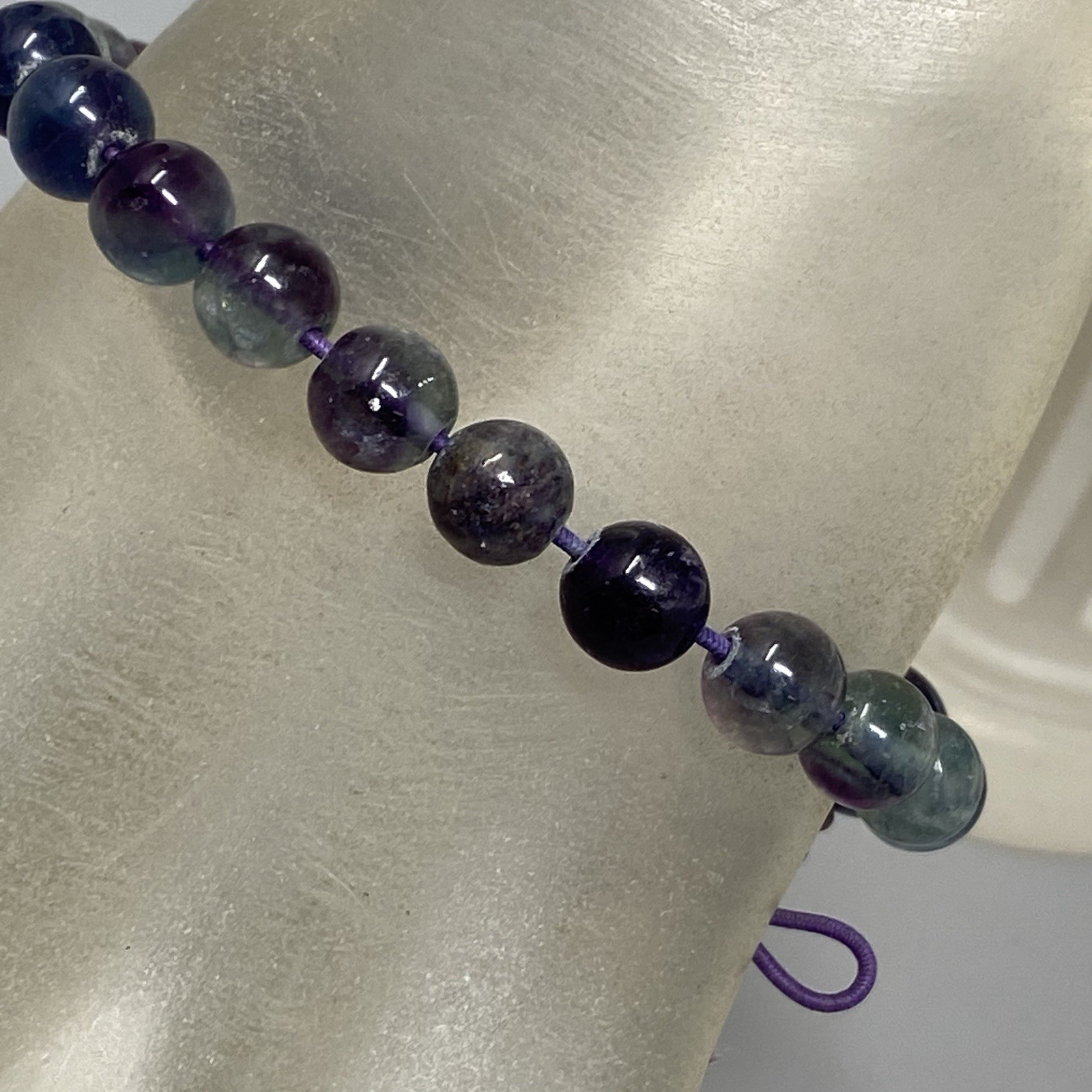 Designer AE Stone Beaded Bracelet Blue Purple Fluorite Stretch Energy 7″