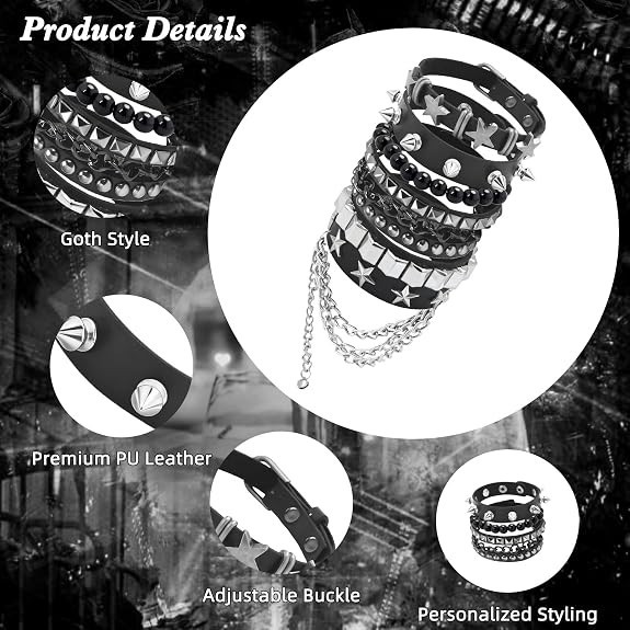 ZLFSRQ Emo Bracelets Punk Rock Studded Bracelet for Women Men Goth Leather Spike
