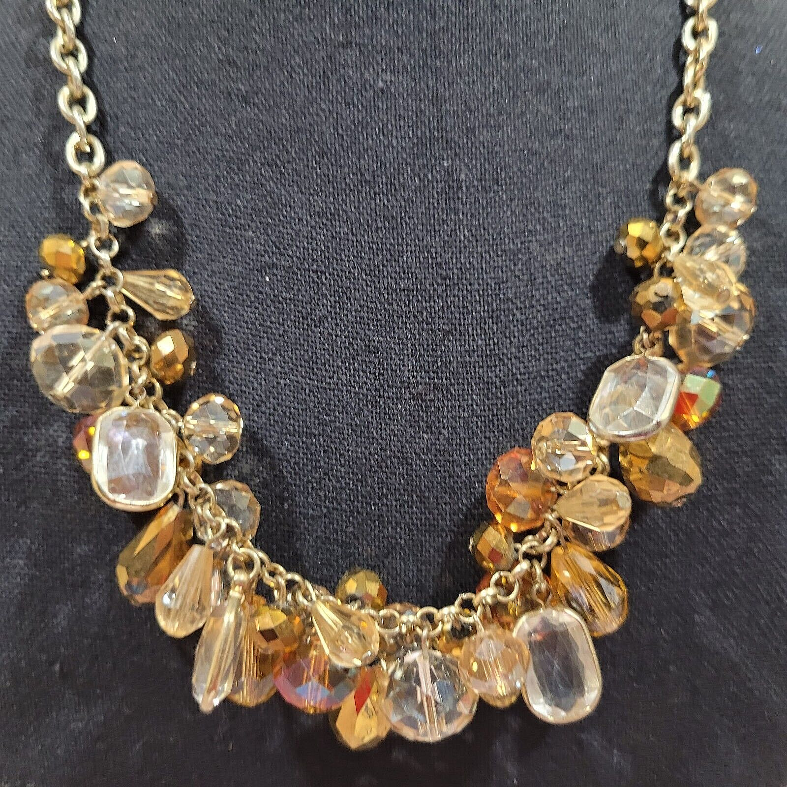 Chunky Cluster Statement Multi Colored Faceted Glass Charm Drop Necklace 21 Inch