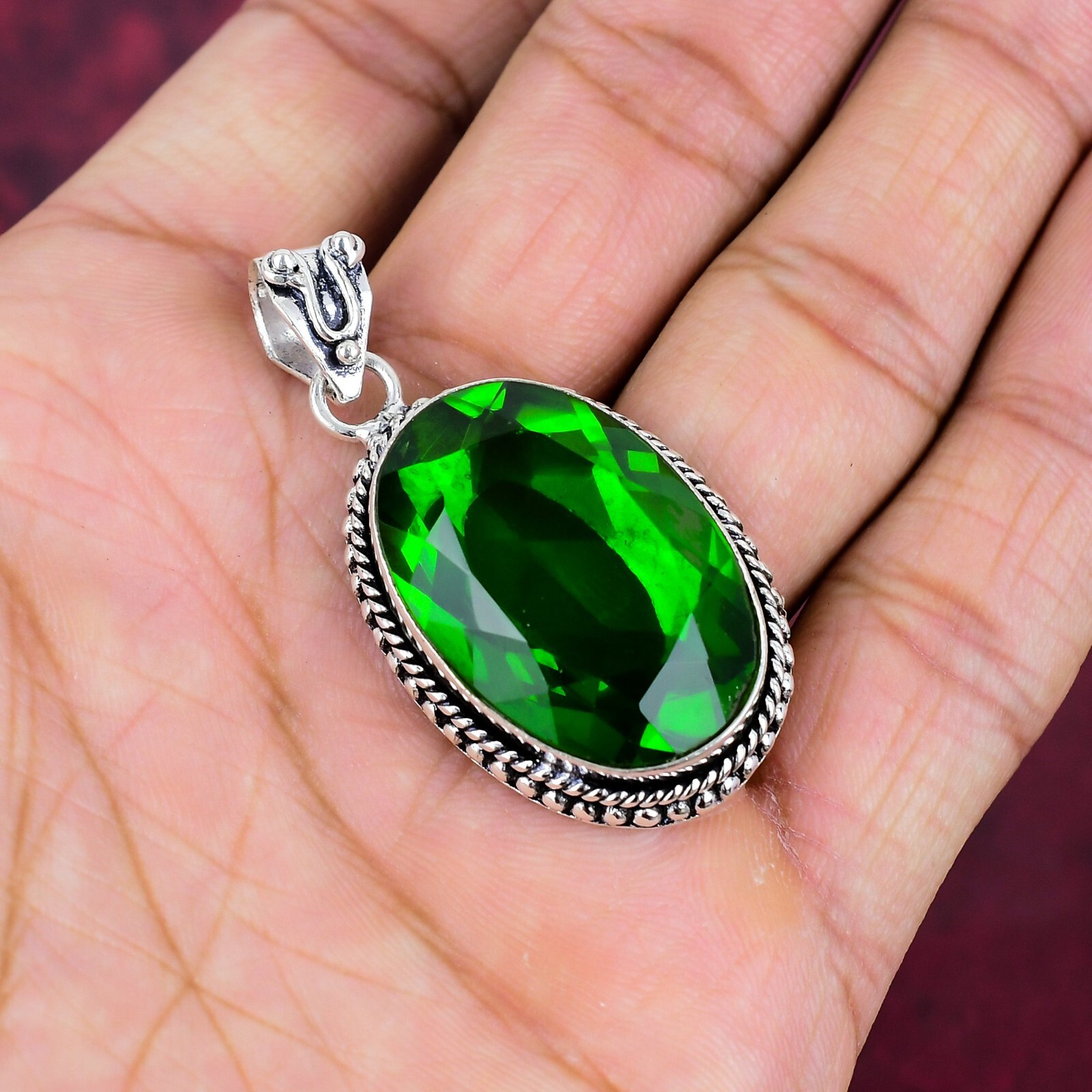 Unique Chrome Diopside Gemstone Handmade 925 Sterling Silver Pendant Jewelry
