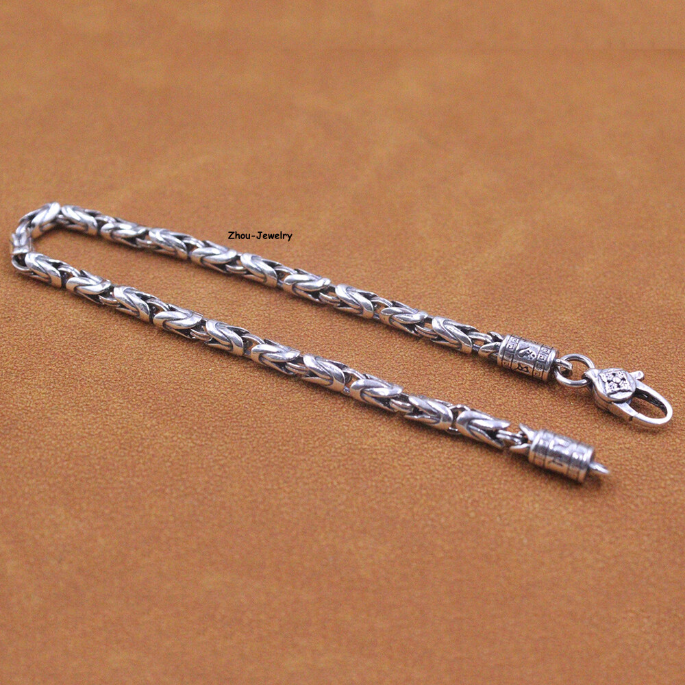Solid S925 Sterling Silver Chain 4mm Byzantine Link Bracelet 17-18g 8.26in