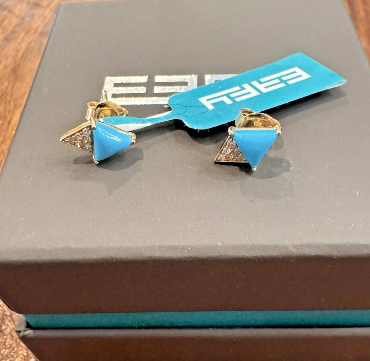 Effy 14K Yellow Gold Diamond And Turquoise Earrings