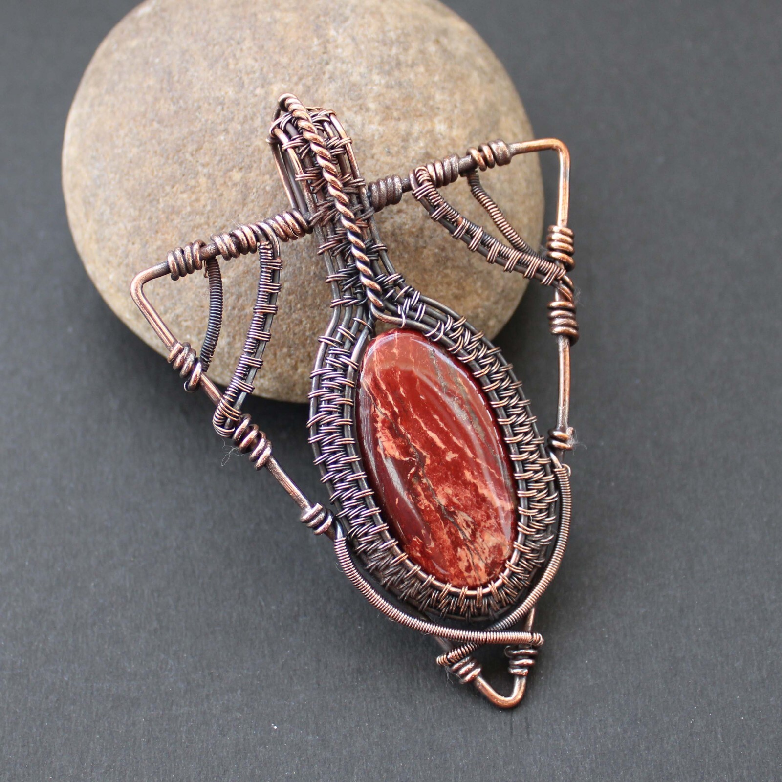 Red Jasper Handmade Pendant Copper Wire Wrapped Pendant Wire Wrapped Jewelry