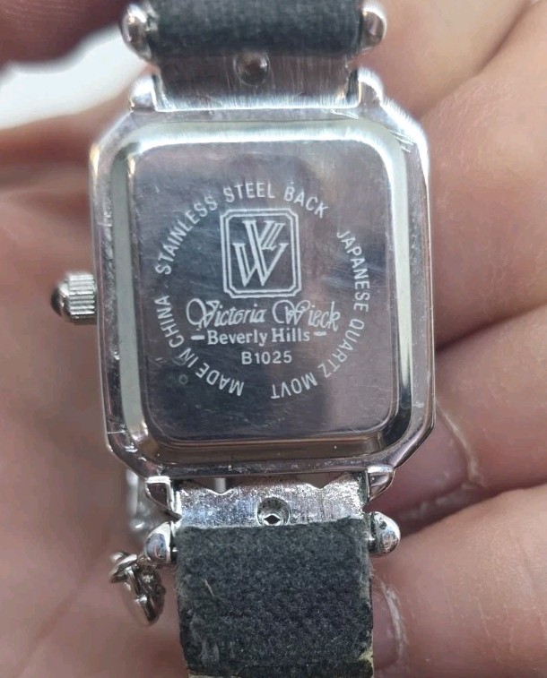 Victoria Wieck Crystal Wristwatch Rhinestones Leather & Suede Band New Battery