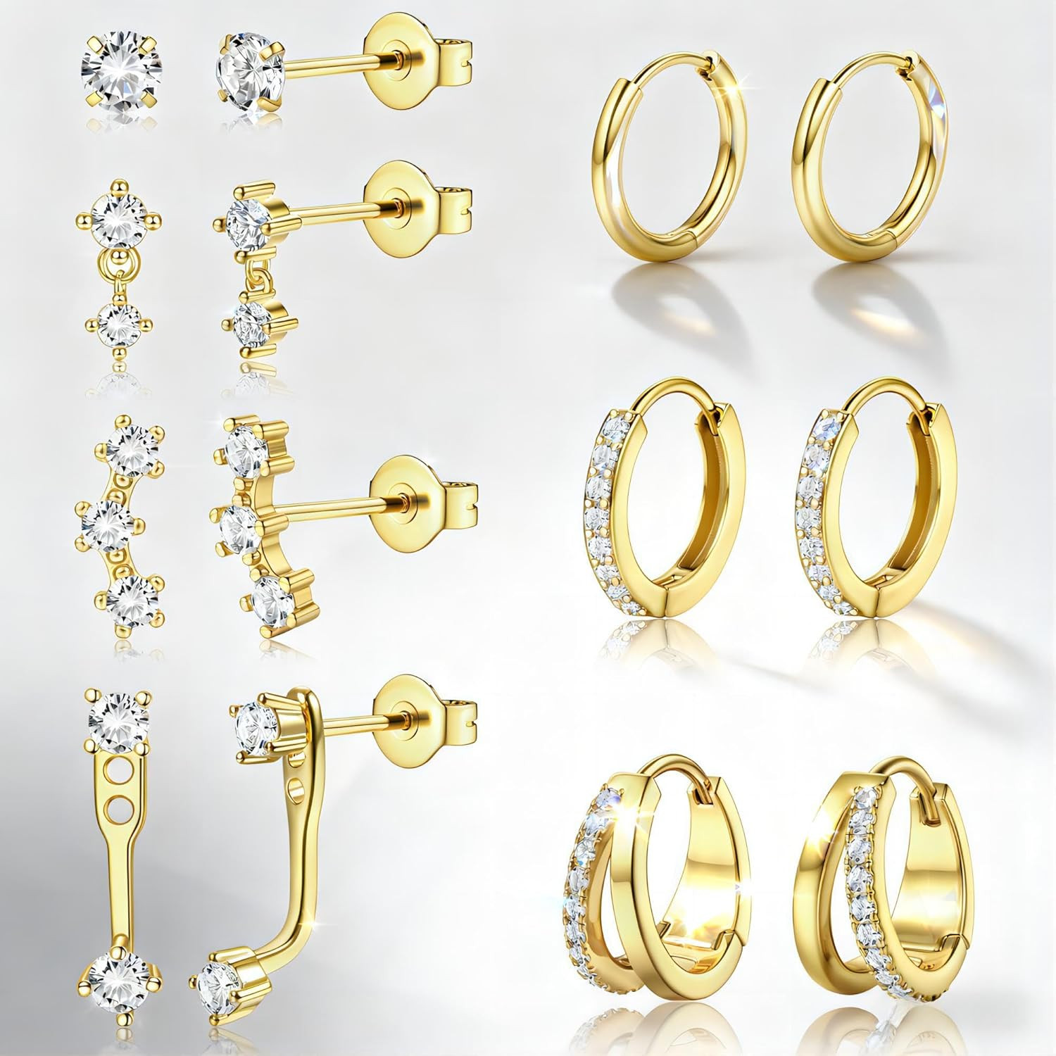 Hypoallergenic Gold Earrings Stack for Women – 7Pairs Surgical Steel Small Chunk