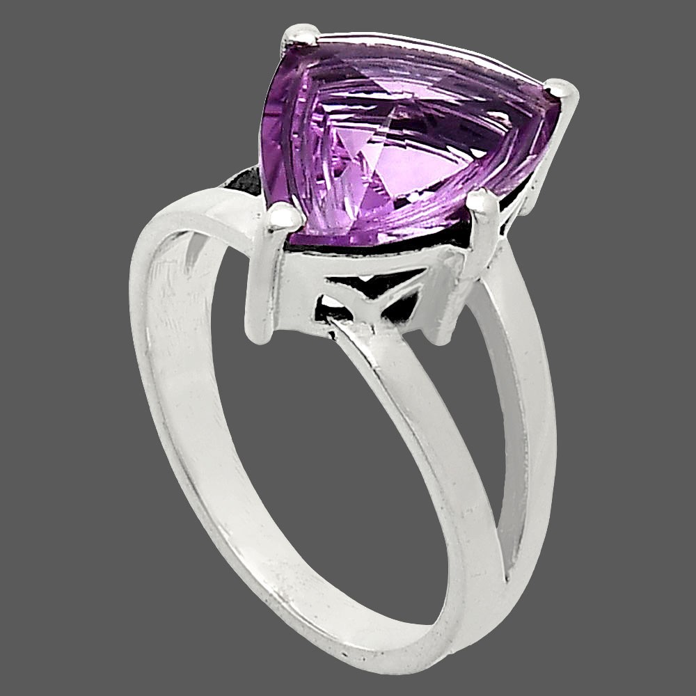 Fancy Cut Natural Amethyst – Brazil 925 Sterling Silver Ring s.7 Jewelry R-1019