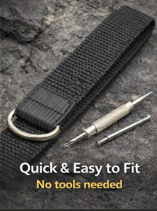 X-Treme 20mm Black Tough Secure Hook & Loop Nylon Watch Band Strap Gents Men’s w
