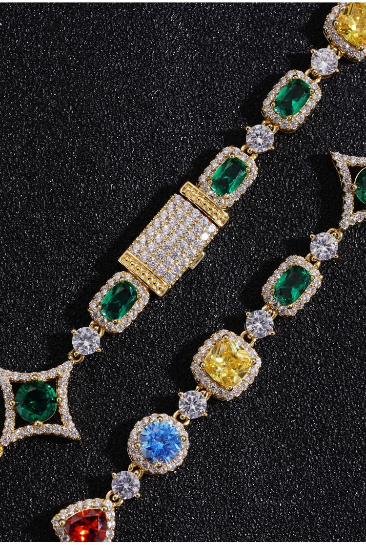 Colorful Gemstone Rhinestone Necklace for Men Women, Tennis Chain Bracelet Jewel