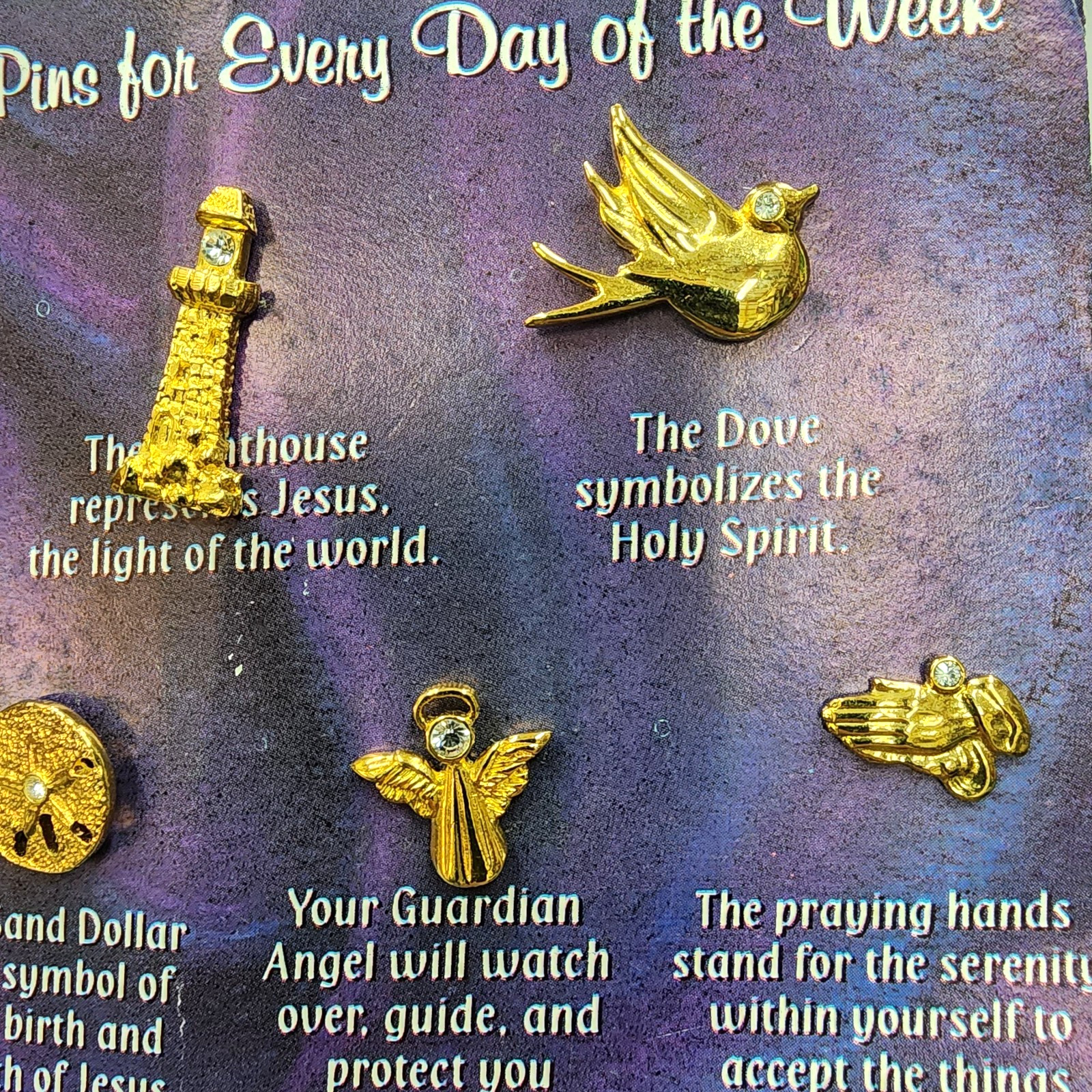 Seven Inspirational Pins, Gold in Color, Daily Religious Pins