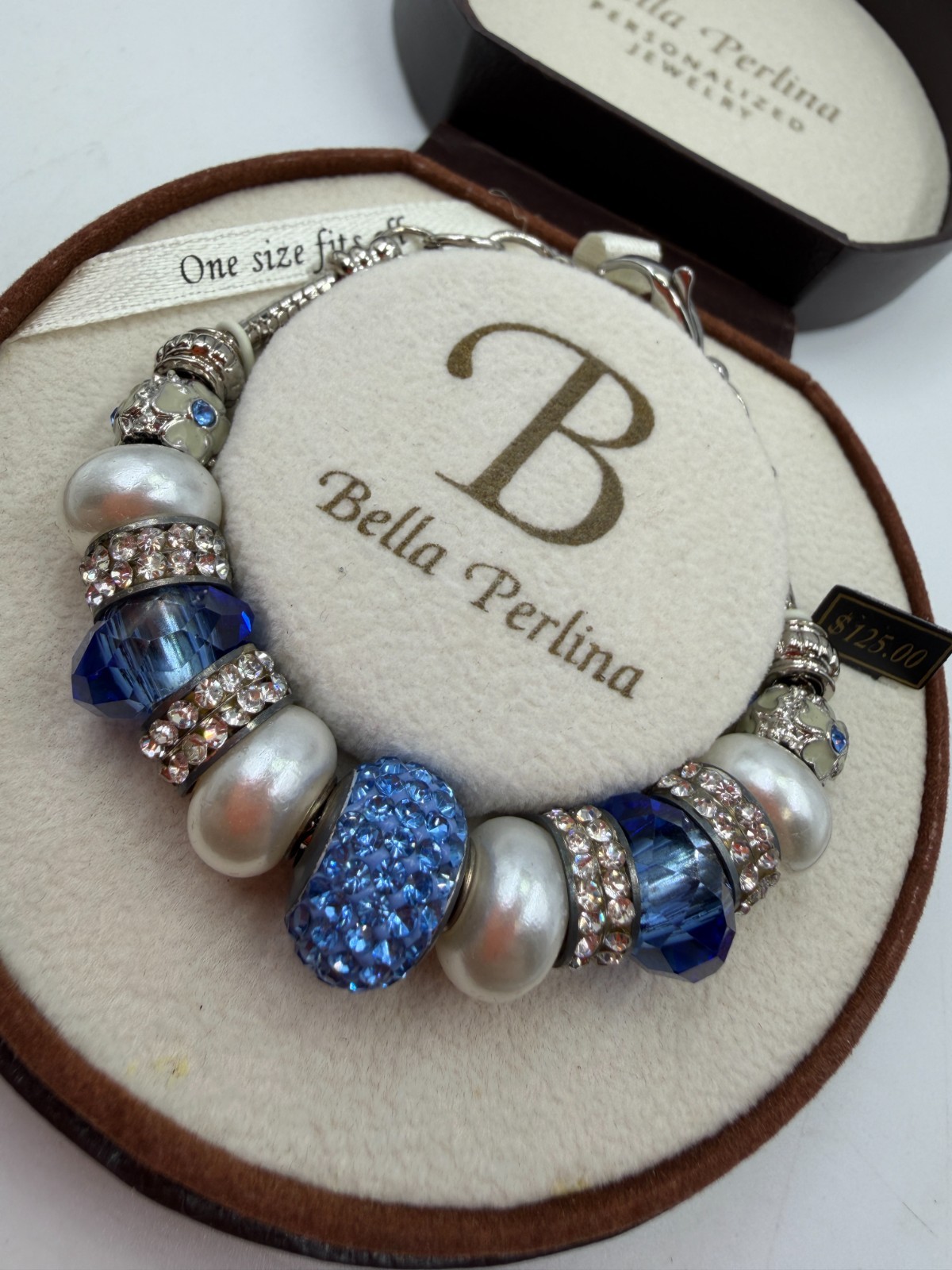 Bella Perlina Sliding Charm Bracelet Blue Crystal In Box One Size