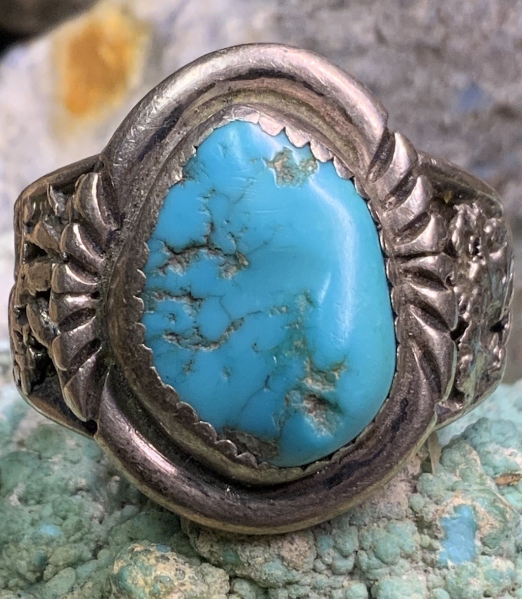 Native American Navajo “Will Denetdale” Sterling Silver & Turquoise Ring, 10.7g