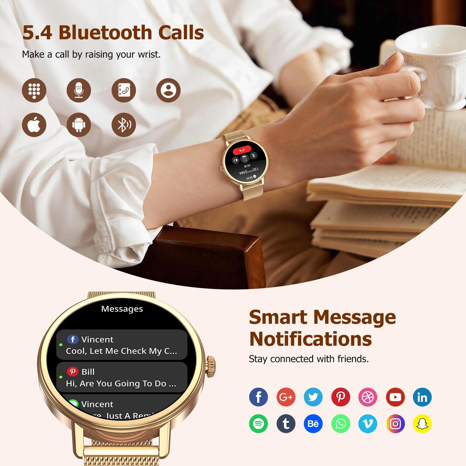 Smart Watch for Women, Answer/Make Call, 1.26″ AMOLED Touchscreen Fitness Tra…