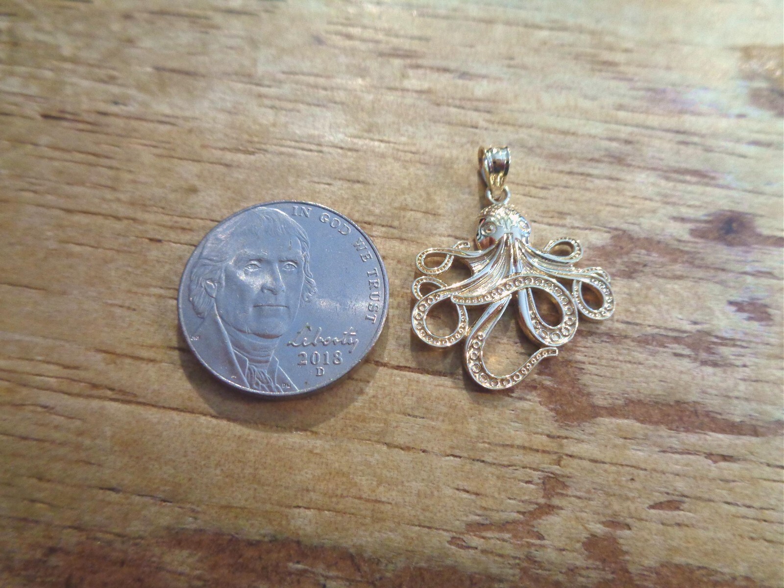 21.5MM SOLID 14K YELLOW GOLD SHINY TEXTURED HAWAIIAN HE’E TAKO OCTOPUS PENDANT