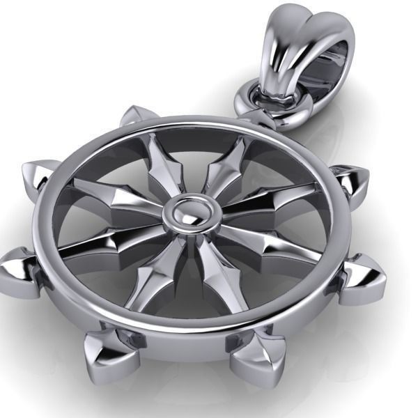 Ship Wheel Pendant | 999 Fine Silver 23mm | Handmade USA