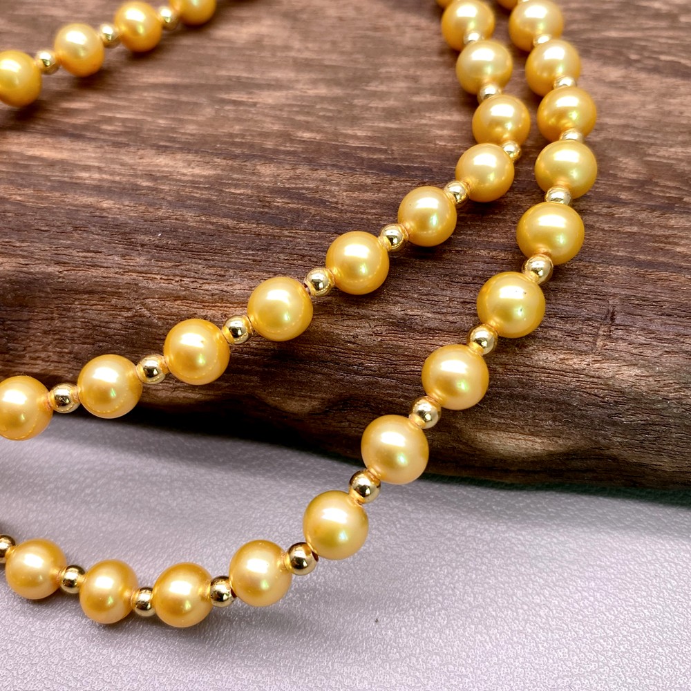 Cultured AA Grade Golden Pearl Gold Plated Baroque Pearl Long Necklace 36″