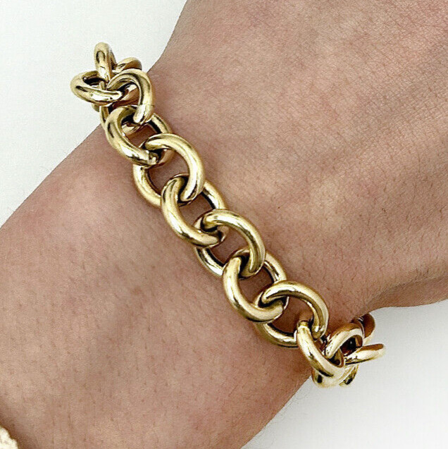 Solid 14K Real Gold Yellow 11.6mm Chunky Round Bracelet 7.5″