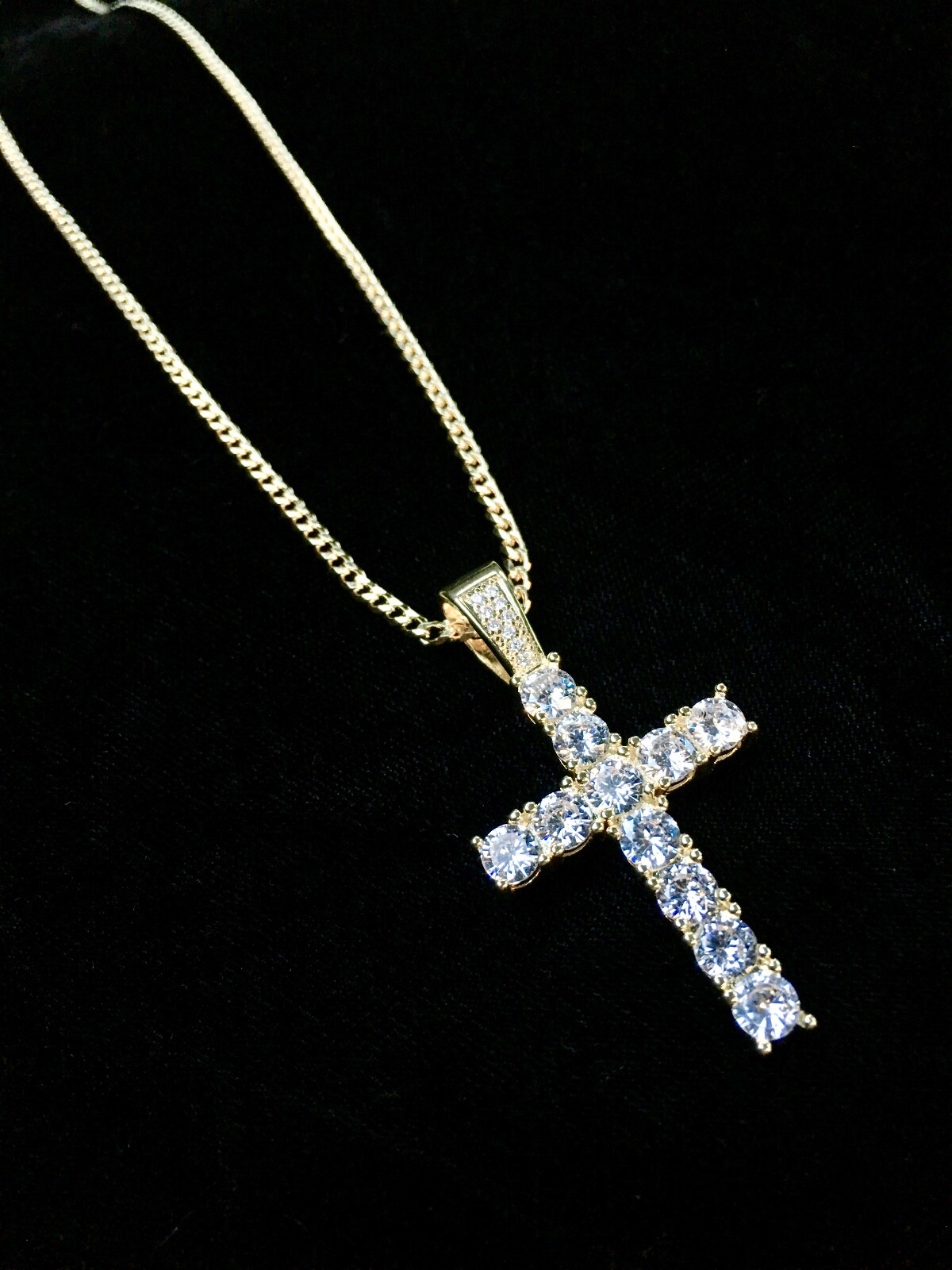 Cross Pendant Tennis Solid 18K Gold f Lab Diamond Cuban Link Necklace Chain Rope