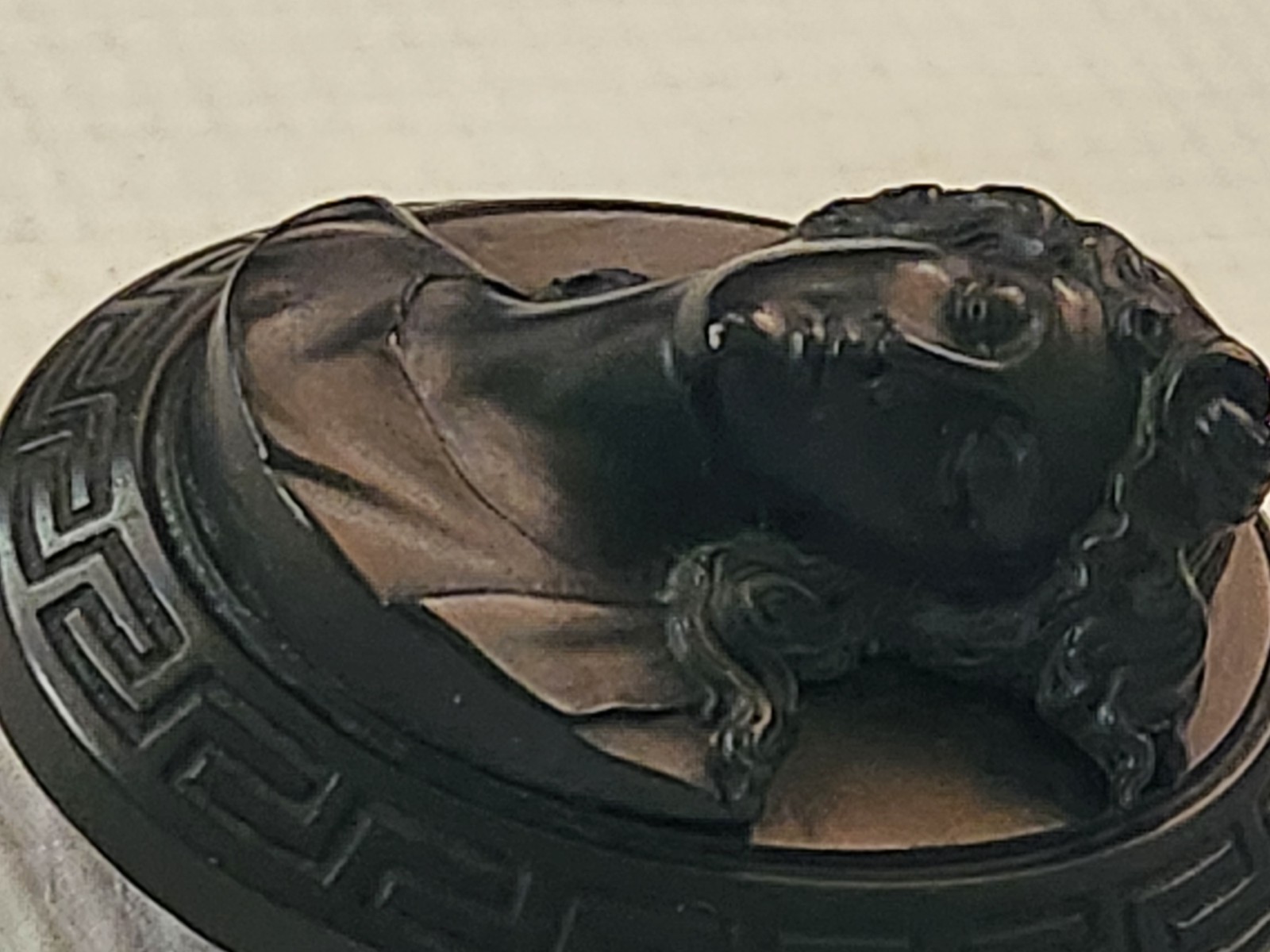 Antique 3D Victorian Vulcanite Cameo Brooch/Pin, Greek Key Design Border