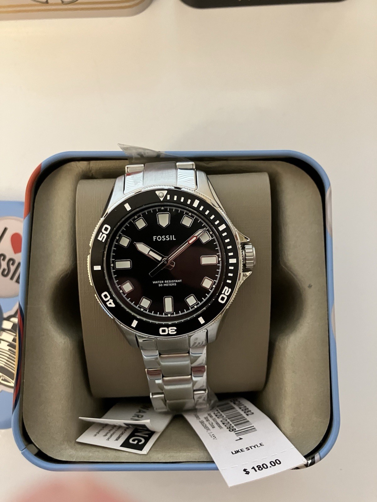Fossil Dalton, Silver-Tone, Black Dial , Miyota Quartz 2035 Movement ! New