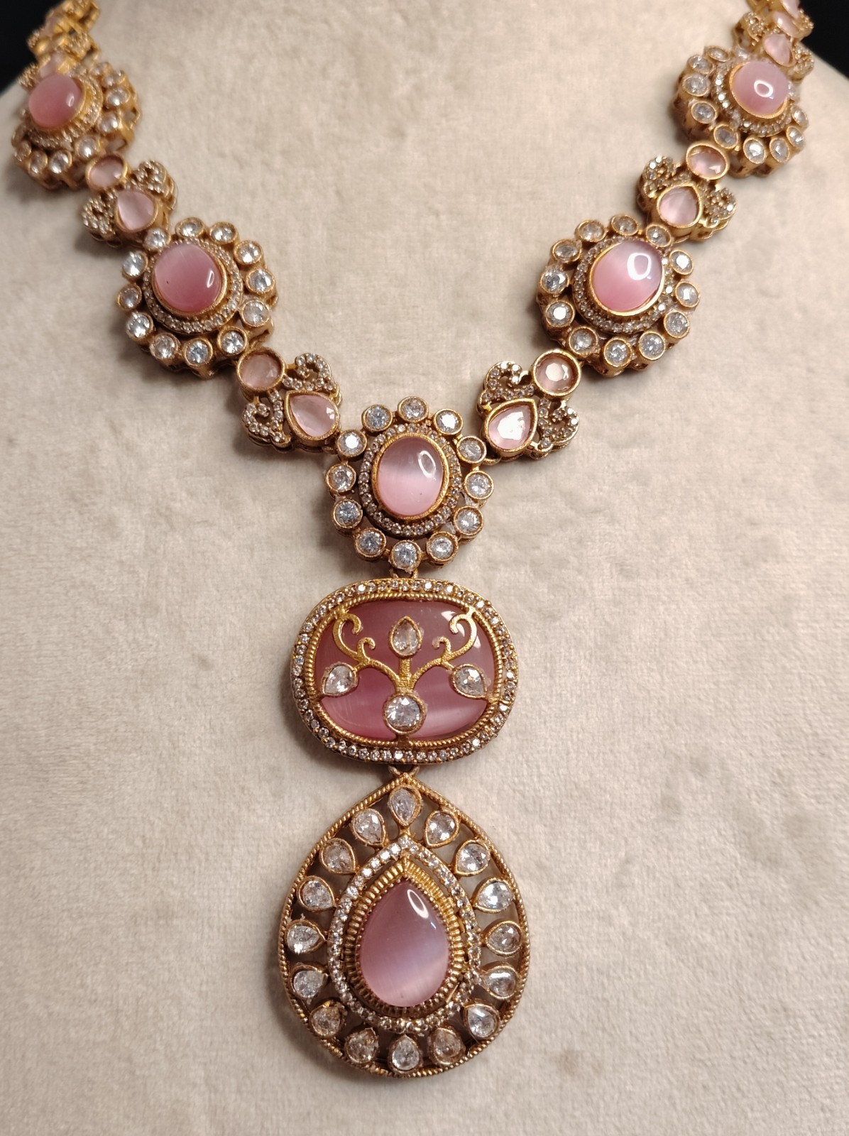 Ruhani Party Wear Blush Pink Kundan Necklace Set Roz Jewellers.