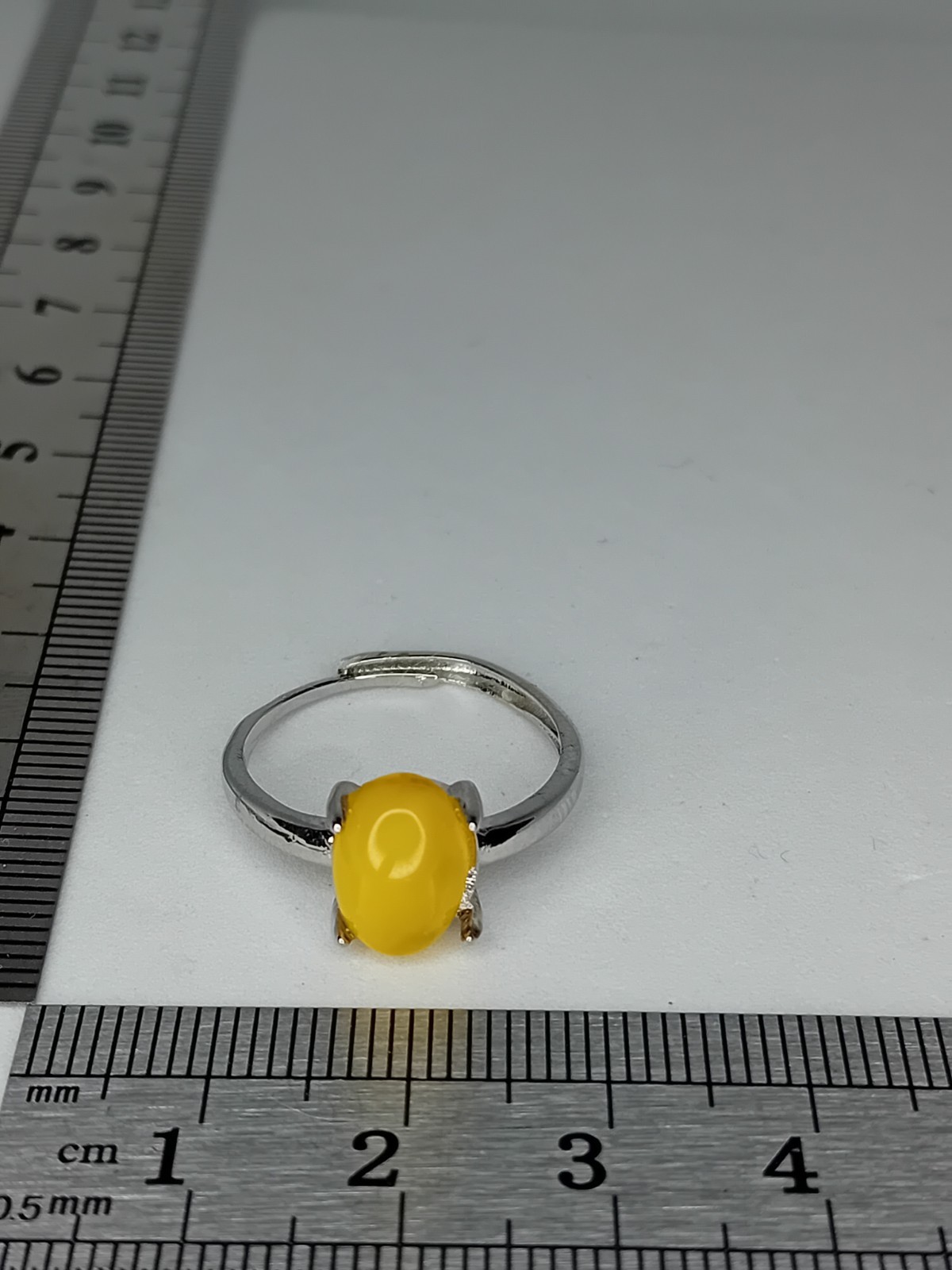 Honey Yellow Amber Crystal Gemstone Ring Adjustable Silver Tone Plated Simple