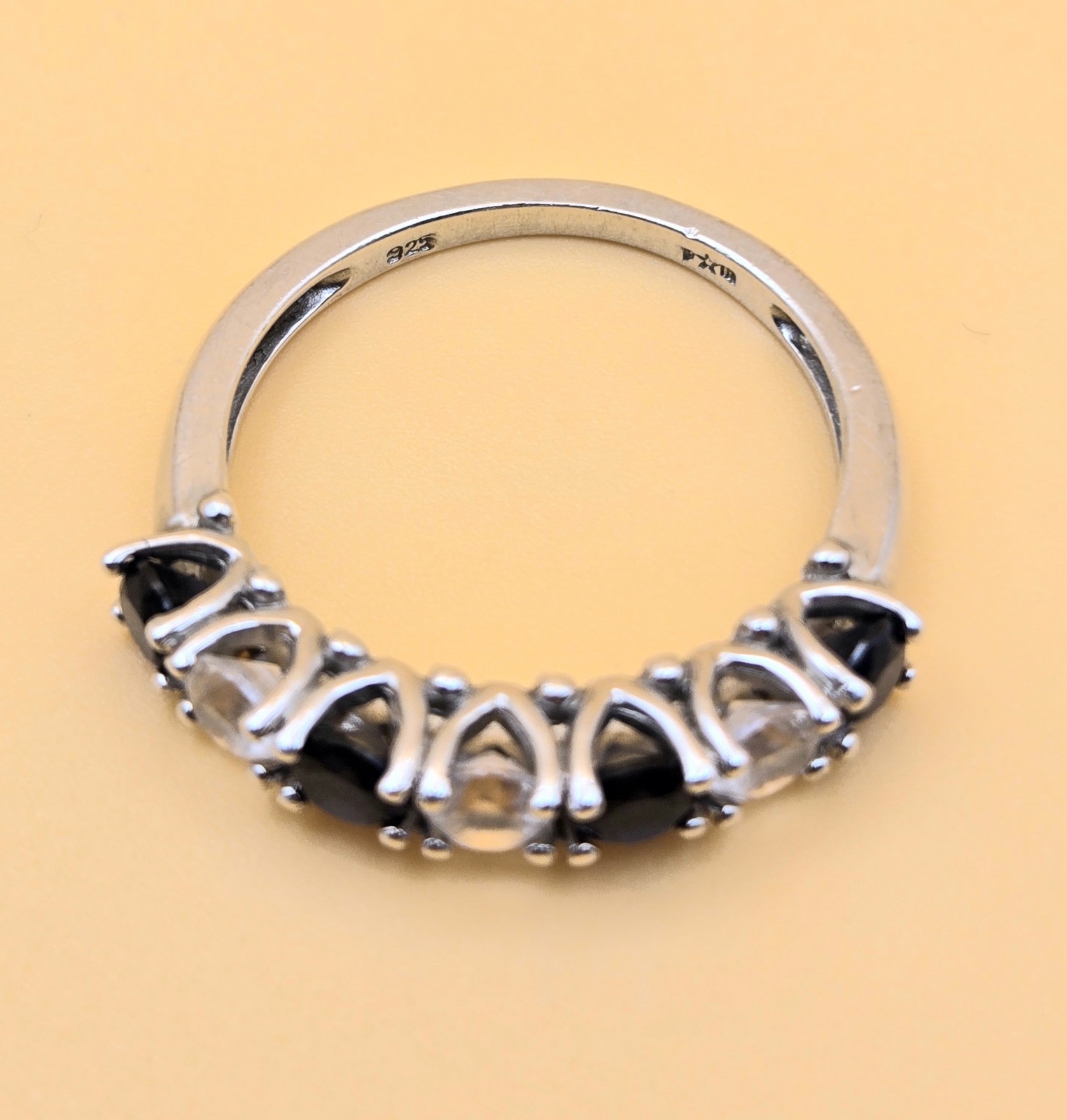 Simulated Sapphire And Clear Crystal Stamped Sterling Silver 925 Ring Size 7
