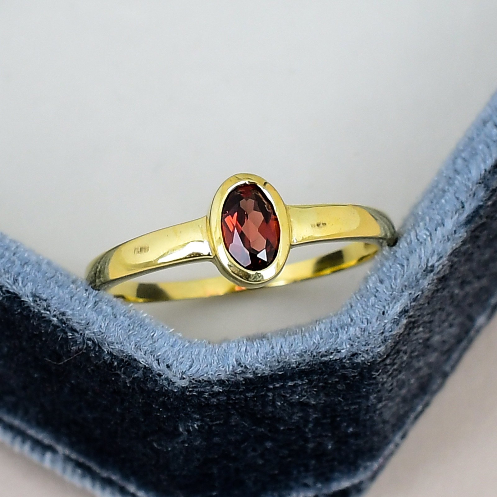 Garnet Oval 4x6mm Ring 18K Gold Plated Minimalist Solitaire Anniversary Gift