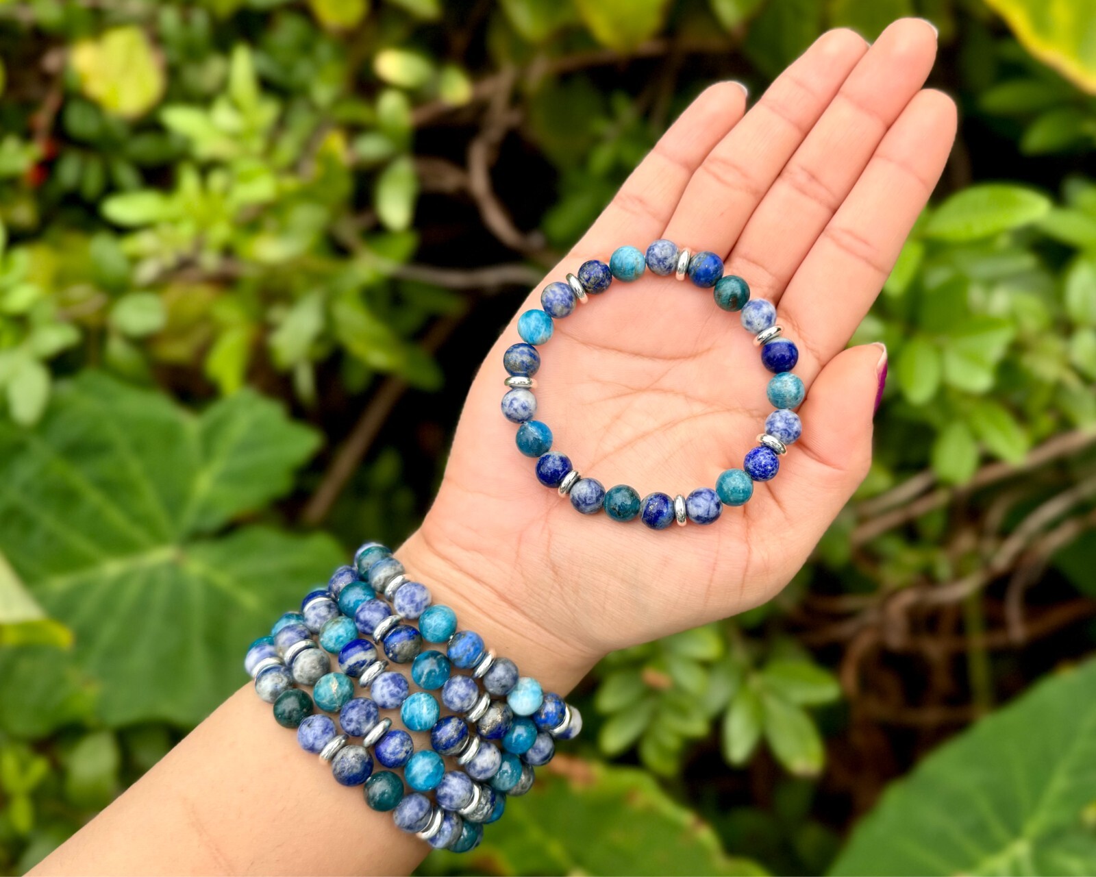Ocean Blue Bracelet: 8 mm Crystal Beads (Blue Apatite, Lapis Lazuli, & Sodalite)