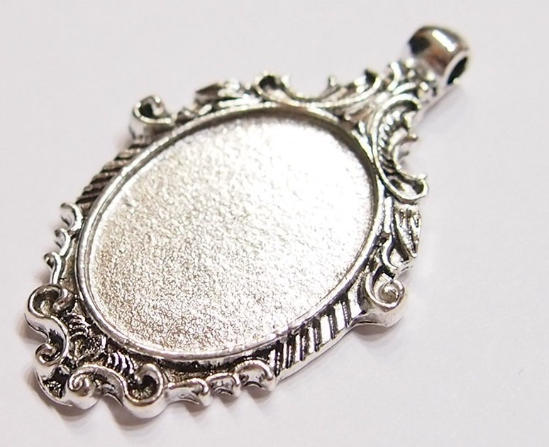 6 – 25x18mm Antique Silver Plated Art Deco Curly Scroll Pendant Settings 44x28mm