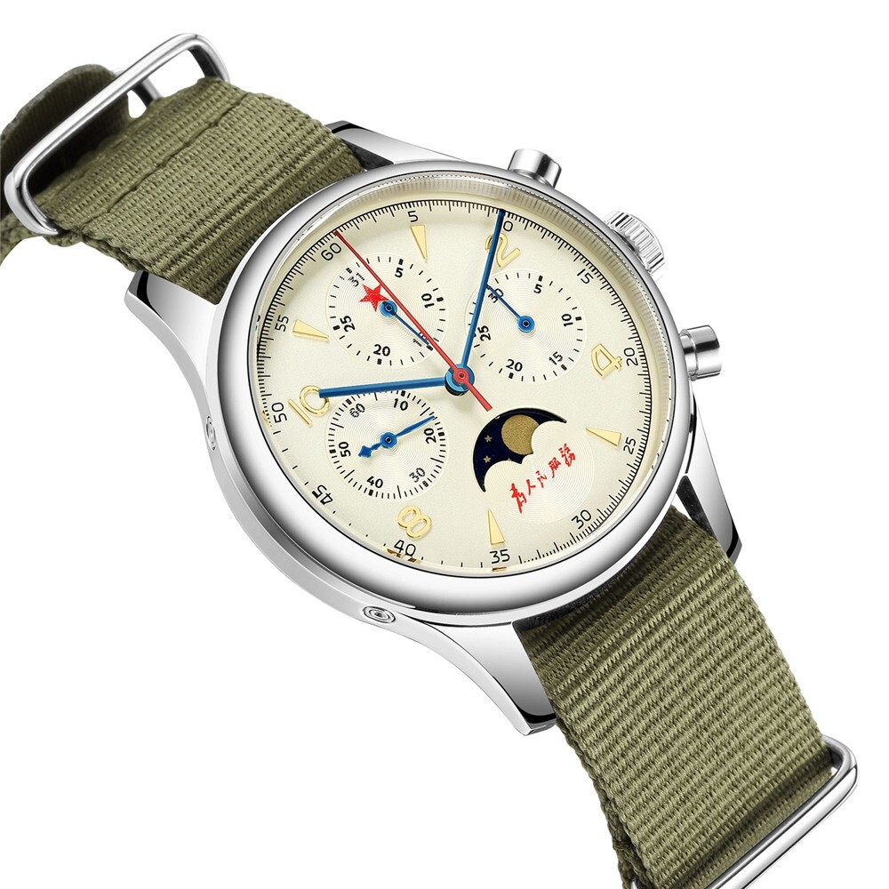 SEAKOSS Vintage Mechanical Watch with Seagull Movement: Moon Phase Chronograph