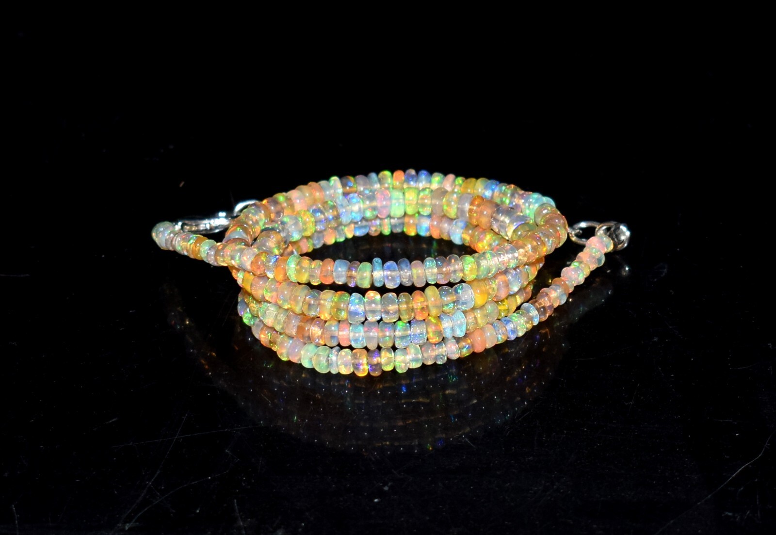 16″Natural Ethiopian Opal Wello Fire Opal Gemstone Bead Necklace Size 3-4 MM