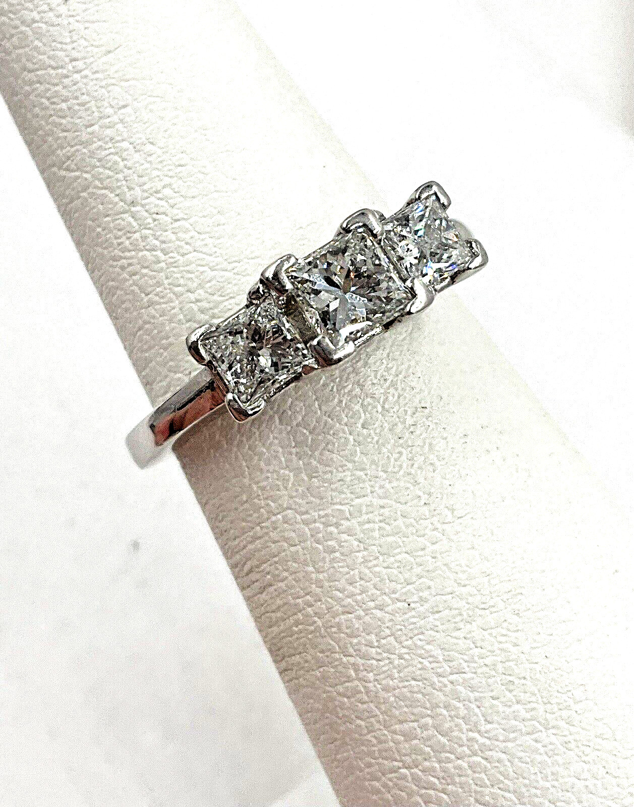 Platinum 1.00TCW Princess Cut 3 Stone Diamond Ring Size 5
