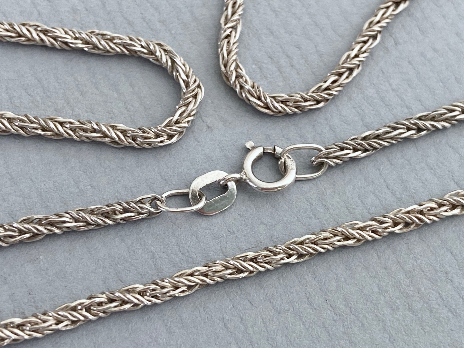 Sterling Silver 925 Braided Link Chain Necklace, 8g Weight 2mm Width 55cm Length
